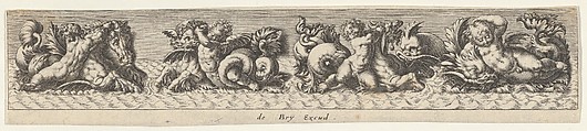 Frieze with Sea Monsters, Johann Theodor de Bry Netherlandish, Engraving