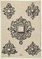 Vertical Panel with Designs for Five Mirrors, Abraham de Bruyn Flemish, Engraving