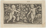 Two Genii with a Cat and a Rat, Nicolaes de Bruyn Netherlandish, Engraving