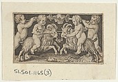 Two Genii Riding Rams, Nicolaes de Bruyn Netherlandish, Engraving