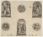 Horizontal Panel with Three Thimble Designs and Three Medallions, Johann Theodor de Bry Netherlandish, Engraving and blackwork