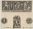 Horizontal Panel with a Thimble Design Below a Frieze with Three Scenes in Arches, Johann Theodor de Bry Netherlandish, Engraving and blackwork