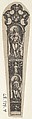 Design for a Knife Handle with Personifications of Charity and Patience, Johann Theodor de Bry Netherlandish, Engraving and blackwork
