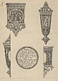 Design for Four Knife Handles with Title, Johann Theodor de Bry Netherlandish, Engraving and blackwork