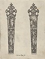 Design for Knife Handles with the Temptation of Adam and Eve and a Memento Mori Scene, Johann Theodor de Bry Netherlandish, Engraving and blackwork