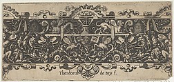 Frieze with a Putto Holding a Platform, Theodor de Bry  Netherlandish, Engraving