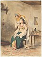 Saada, the Wife of Abraham Ben-Chimol, and Préciada, One of Their Daughters, Eugène Delacroix French, Watercolor over graphite on wove paper