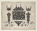Blackwork Print with a Horizontal Panel and Six Small Motifs, Hans de Bull German, Blackwork engraving