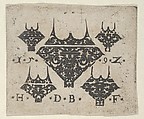 Blackwork Print with a Large Bezel Design at Center Surrounded by Four Smaller Fillets, Hans de Bull German, Blackwork engraving