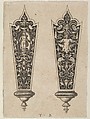 Design for Knife Handles with the Death of Lucretia and Grotesques, Theodor de Bry  Netherlandish, Engraving and blackwork