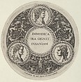Design for a Dish with Portraits of the Roman Emperors Nero, Galba, and Caligula, Theodor de Bry  Netherlandish, Engraving