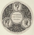 Design for a Dish with Portraits of the Roman Emperors Caesar, Claudius, and Otho, Theodor de Bry  Netherlandish, Engraving