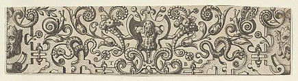 Frieze with Half-Length Figure Holding Cornucopias, Theodor de Bry  Netherlandish, Engraving
