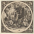 Scene with a Warning Against Venereal Disease in a Circle at Center, Theodor de Bry  Netherlandish, Engraving