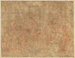 Christ and the Centurion, Anonymous, French, 17th century, Pen and brown ink, brush and brown wash, over red and black chalk, heightened with white