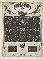 Blackwork Print with Birds and Grotesques Atop a Horizontal Panel, from a Series of Blackwork Prints for Goldsmiths' Work, Etienne Carteron French, Blackwork engraving