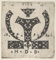 Blackwork Print with Two Horizontal Panels Below a Pair of Lunar-Shaped Fillets with Two Motifs at Center, Hans de Bull  German, Blackwork engraving