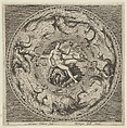 Design for a Plate with Thetis on a Shell in a Medallion Bordered by Sea Monsters, Adriaen Collaert Netherlandish, Engraving