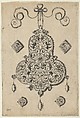 Design for the Verso of a Pear-Shaped Pendant Flanked by Lozenge Ornaments and Circular Ornaments Below, Jan Collaert I  Netherlandish, Engraving and blackwork; first state of two (New Hollstein)