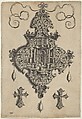 Pendant Design with a Temple and Vase Above Cross-Shaped Ornaments, Jan Collaert I  Netherlandish, Engraving and blackwork; first state of two (New Hollstein)