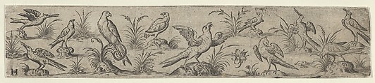 Frieze with Eleven Birds and an Insect, Jan Collaert I  Netherlandish, Engraving