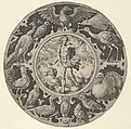 'Aer' in a Decorative Border with Birds, from a Series of Circular Designs with the Four Elements, Crispijn de Passe the Elder Netherlandish, Engraving
