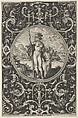 Minerva in a Decorative Frame with Grotesques, from the Judgment of Paris, Adriaen Collaert Netherlandish, Engraving