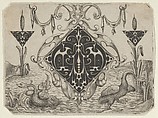 Lozenge-shaped Pendant and Two Triangular Motifs in a Riverscape, Giovanni Battista Costantini Italian, Blackwork and Engraving