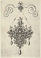 Pendant Design with Apollo Standing on an Arch Flanked by Female Figures Holding Fruit, Jan Collaert I  Netherlandish, Engraving; second state of two (New Hollstein)