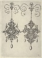 Two Pendant Designs with Sun-Dials on Top, Jan Collaert I Netherlandish, Engraving; second state of two (New Hollstein)