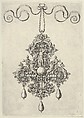 Pendant Design with a Male Diety with a Shield Flanked by Two Reclining Men, Jan Collaert I  Netherlandish, Engraving; second state of two (New Hollstein)