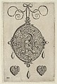 Oval-Shaped Pendant Design with Hebe Seated under a Niche, Jan Collaert I  Netherlandish, Engraving; first state of two (New Hollstein)