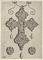 Cross-Shaped Pendant Design with Hope Standing in a Circular Temple, Jan Collaert I  Netherlandish, Engraving; first state of two (New Hollstein)