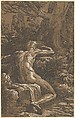 Man seated viewed from behind (Narcissus), Antonio da Trento  Italian, Chiaroscuro woodcut printed from two blocks in brown