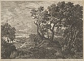 A landscape with travellers at the left, Adam Perelle  French, Etching