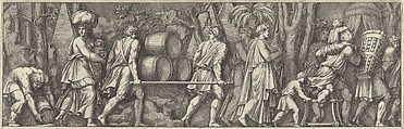 Plate 3: various figures transporting materials, walking to the right, Pietro Santi Bartoli  Italian, Etching