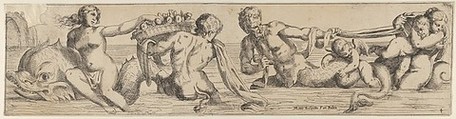 Plate 4: marine gods and other cavorting figures, Giulio Carpioni Italian, Etching