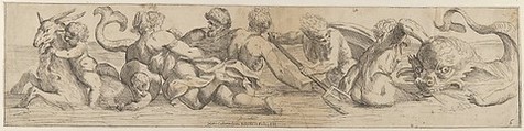Plate 6: marine gods and other cavorting figures, Giulio Carpioni Italian, Etching