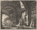 View of the ancient aquaduct and fountains situated near the Chiavica del Bufalo in Rome, from "Le Antichita di Roma", Luigi Rossini  Italian, Etching