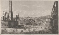 View of the Quirinal Hill in Rome with the fountain of the horse tamers at left, from "Le Antichita di Roma", Luigi Rossini  Italian, Etching