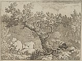 The Sportsman near the Large Tree, Allart van Everdingen Dutch, Engraving; fifth state of five
