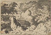 The Three Men on the Rock, Allart van Everdingen Dutch, Engraving; third state of three