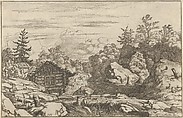 The Cottages at the Bank, Allart van Everdingen Dutch, Engraving; second state of three