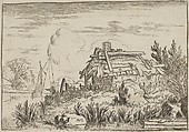 The Ruined Cottage, Surrounded by Water, Allart van Everdingen Dutch, Engraving; third state of three