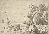 Sea Piece with Three Figures to the Right, Allart van Everdingen Dutch, Engraving; first state of three