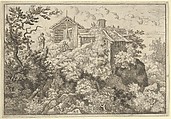 The Three Cottages on the Hill, Allart van Everdingen Dutch, Engraving; fifth state of five