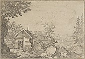 Two Men in the Door of the Hut, Allart van Everdingen  Dutch, Engraving; third state of three