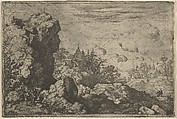 The Three Travellers at the Foot of High Rock, Allart van Everdingen  Dutch, Engraving; first state of four