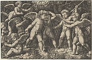 Eight putti playing, Master of the Die Italian, Engraving