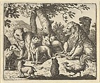 Renard Exonerates Himself of His Crimes Before the Lion from Hendrick van Alcmar's Renard The Fox, Allart van Everdingen Dutch, Engraving; third state of four